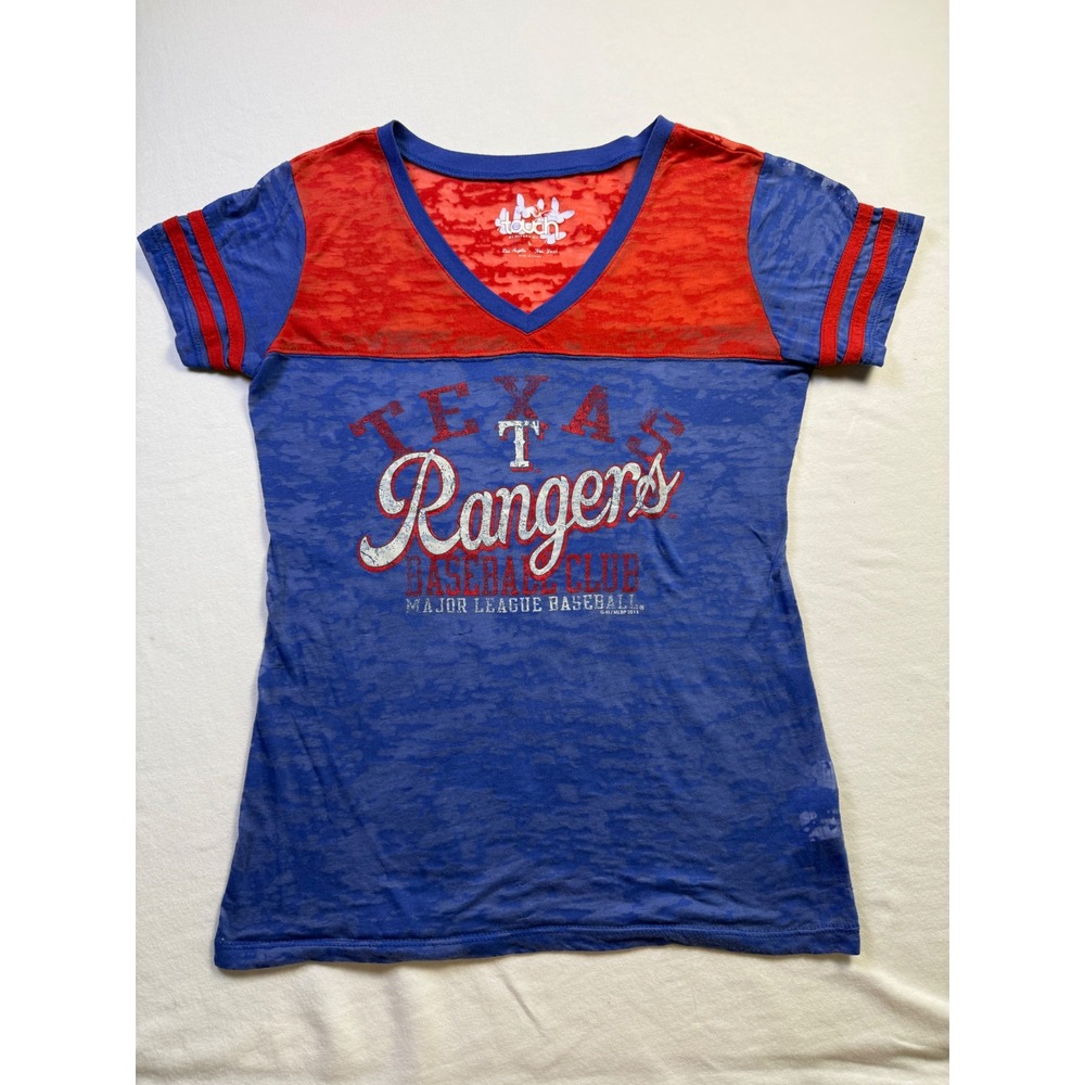 Touch Alyssa Milano Texas Rangers Burnout V-Neck T-Shirt Womens Large-2846